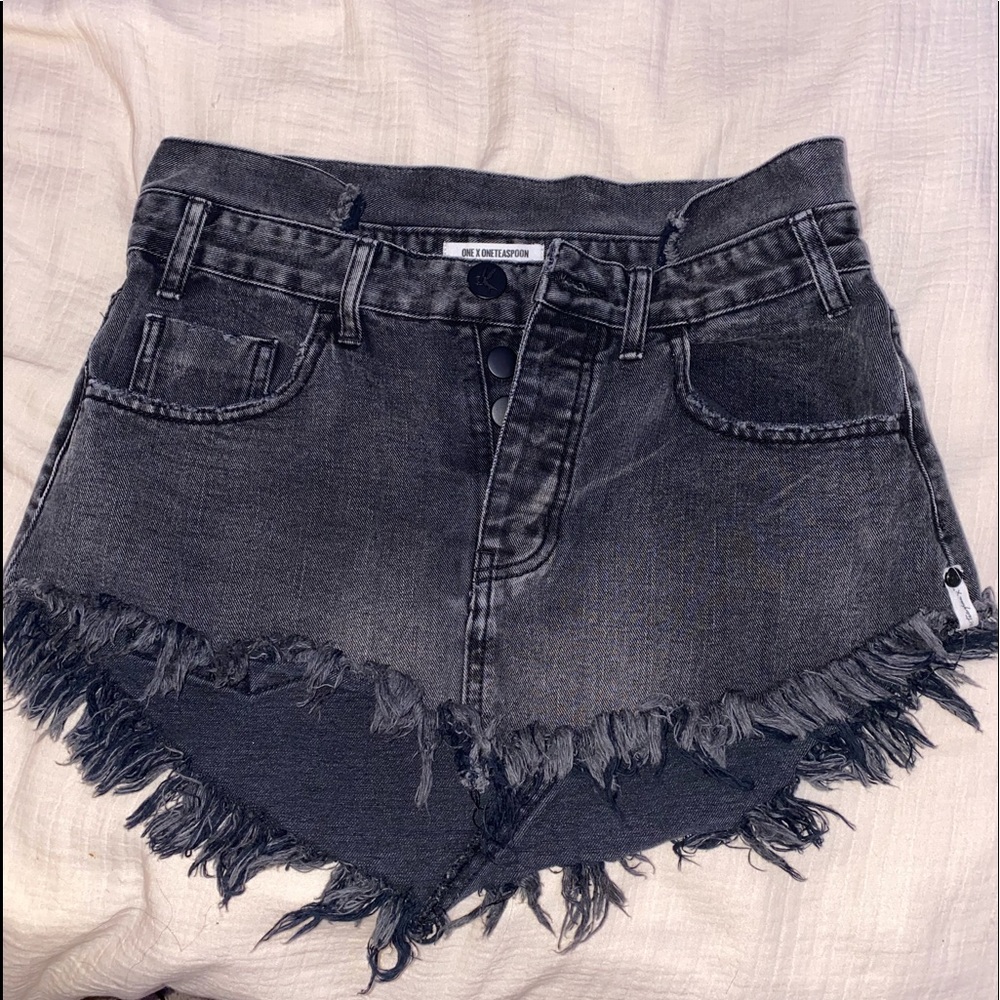 One Teaspoon Distressed Black Jean Mini Skirt